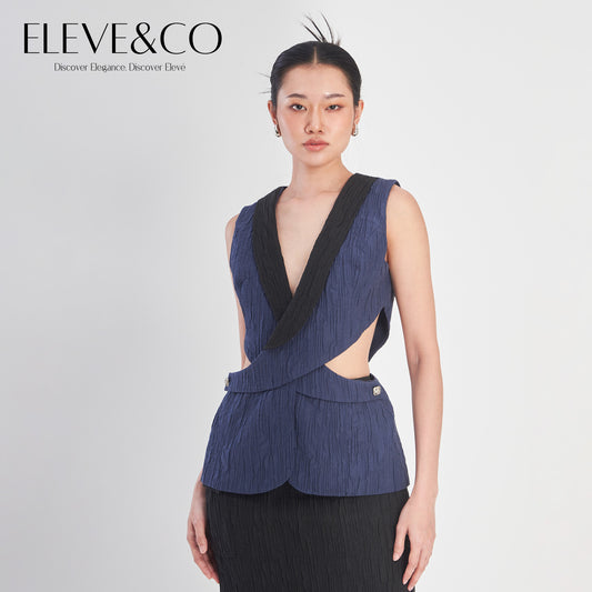 Asymmetrical Sleeveless wrap vest Navy
