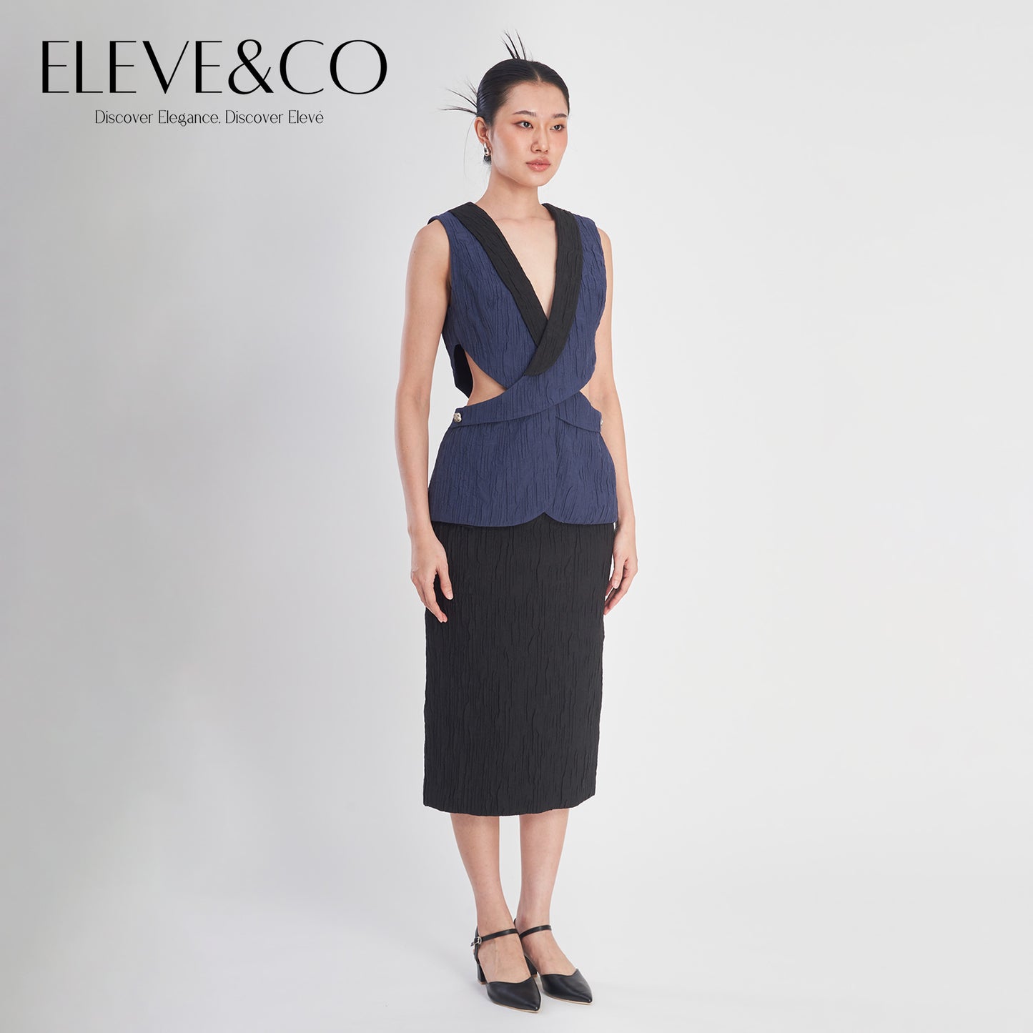 Asymmetrical Sleeveless wrap vest Navy