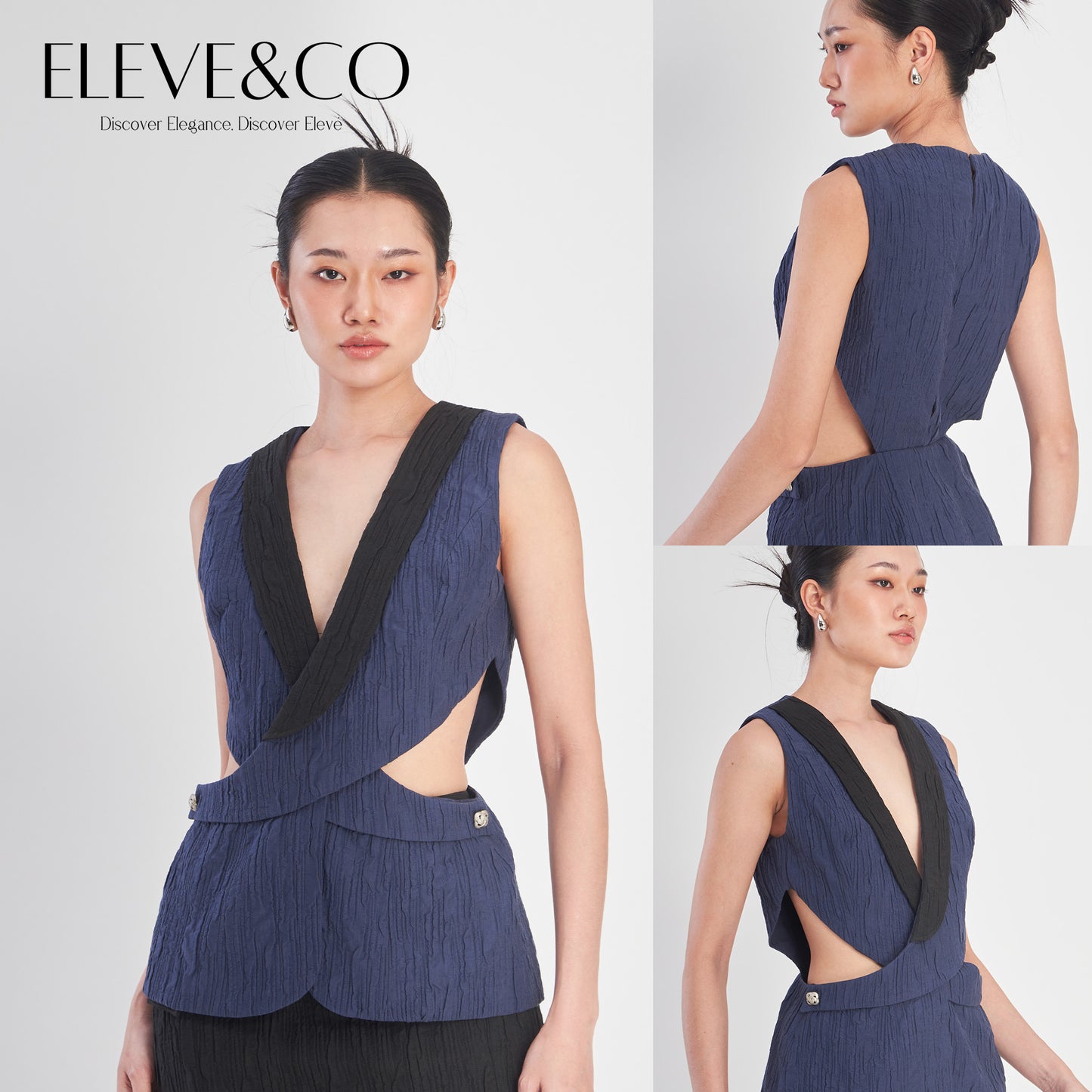 Asymmetrical Sleeveless wrap vest Navy