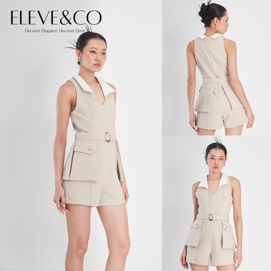 Tailored Jumpsuit with flap pockets Beige
