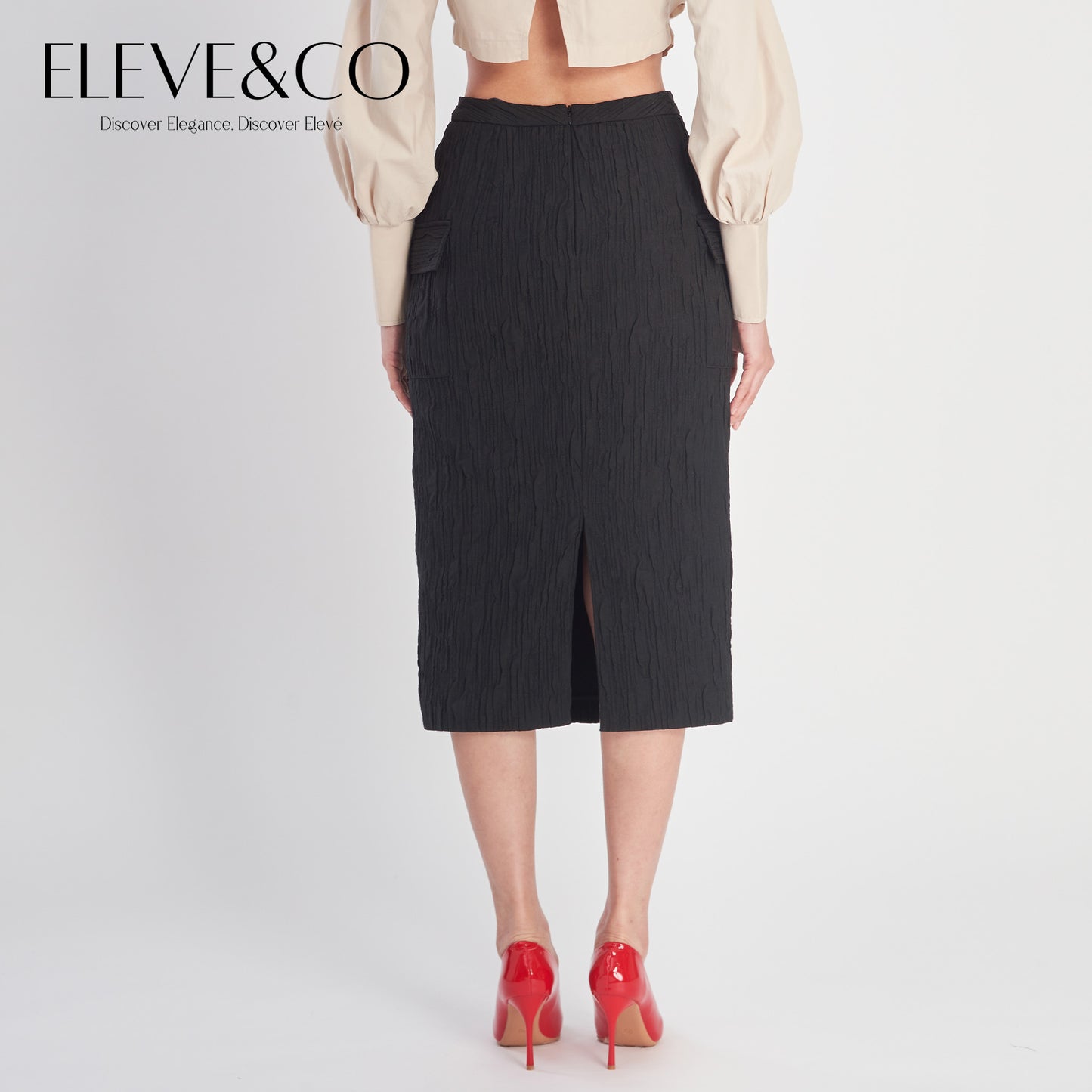 Fitted midi Skirt with flap pockets