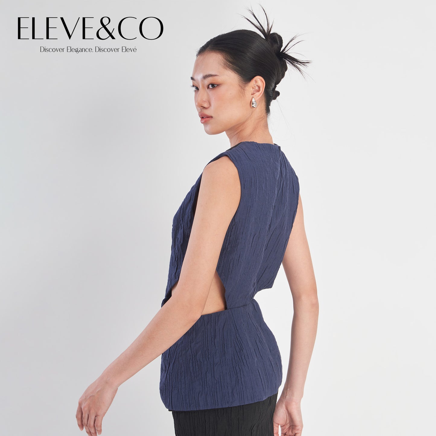 Asymmetrical Sleeveless wrap vest Navy