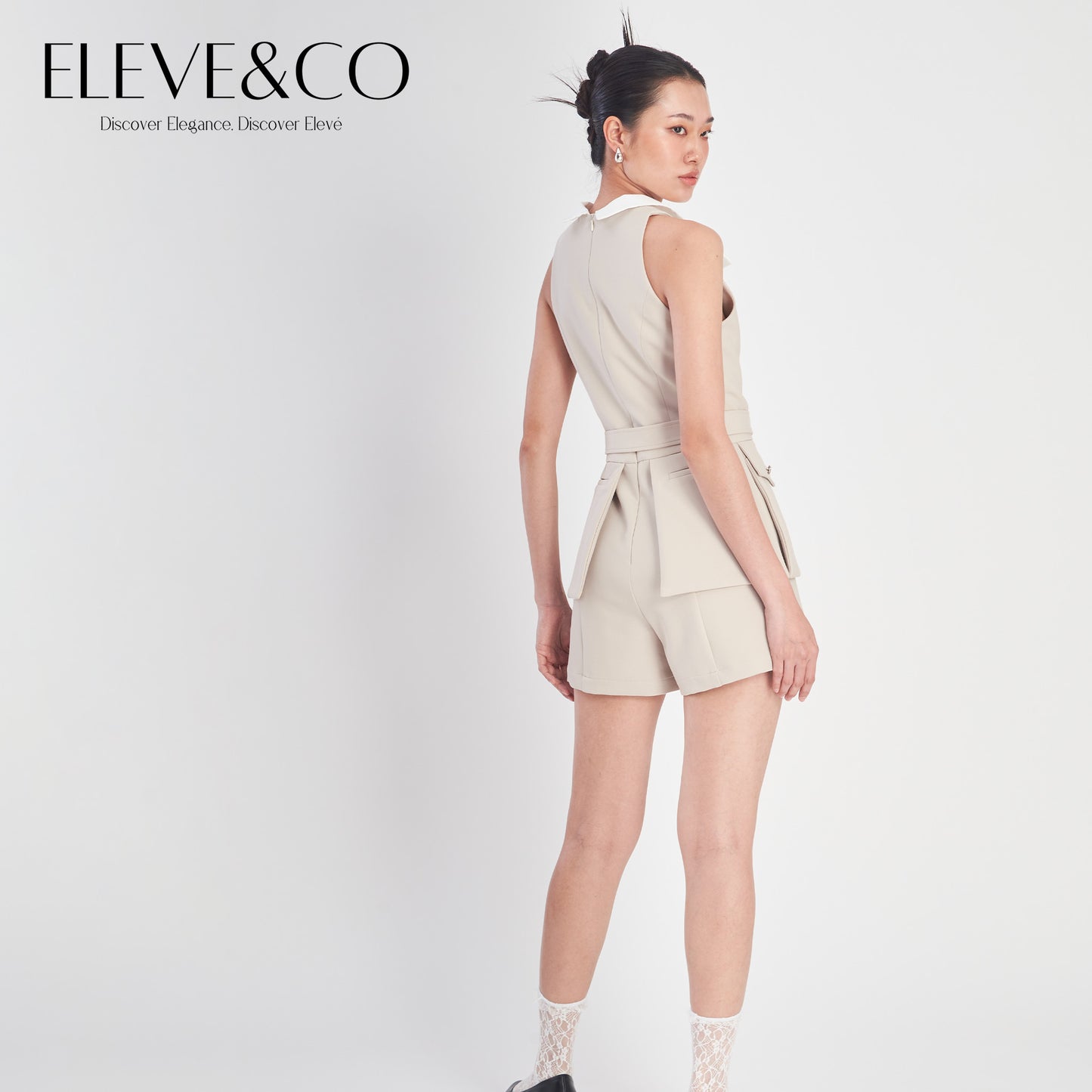 Tailored Jumpsuit with flap pockets Beige