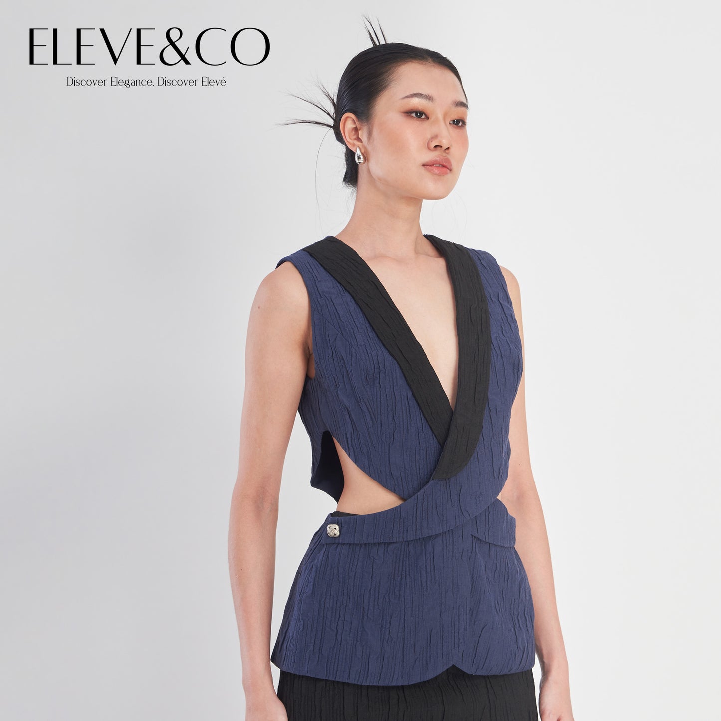 Asymmetrical Sleeveless wrap vest Navy