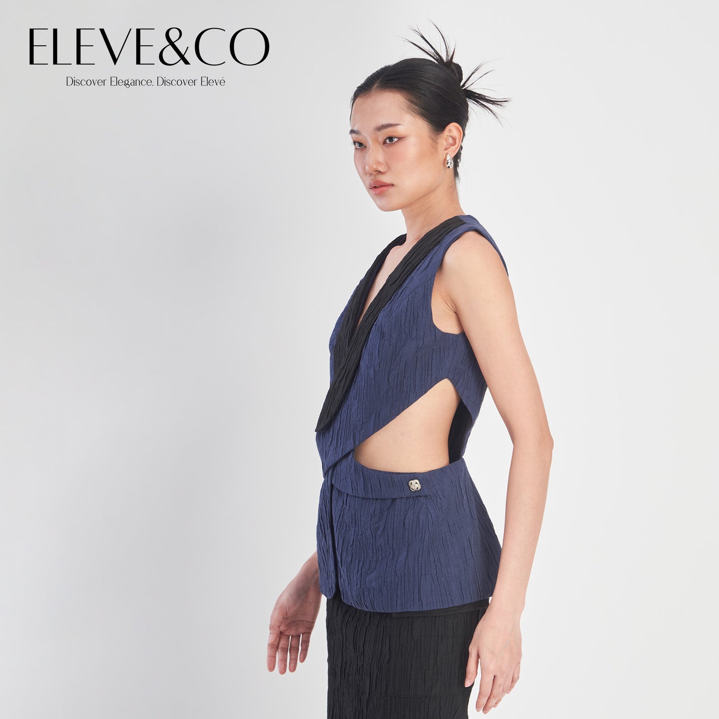 Asymmetrical Sleeveless wrap vest Navy