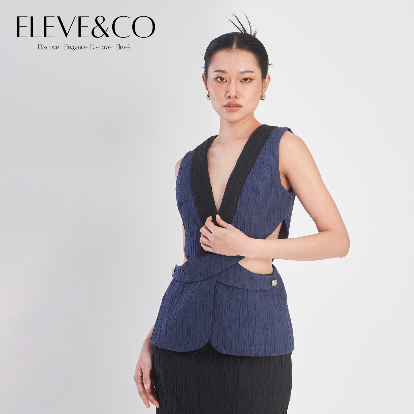 Asymmetrical Sleeveless wrap vest Navy