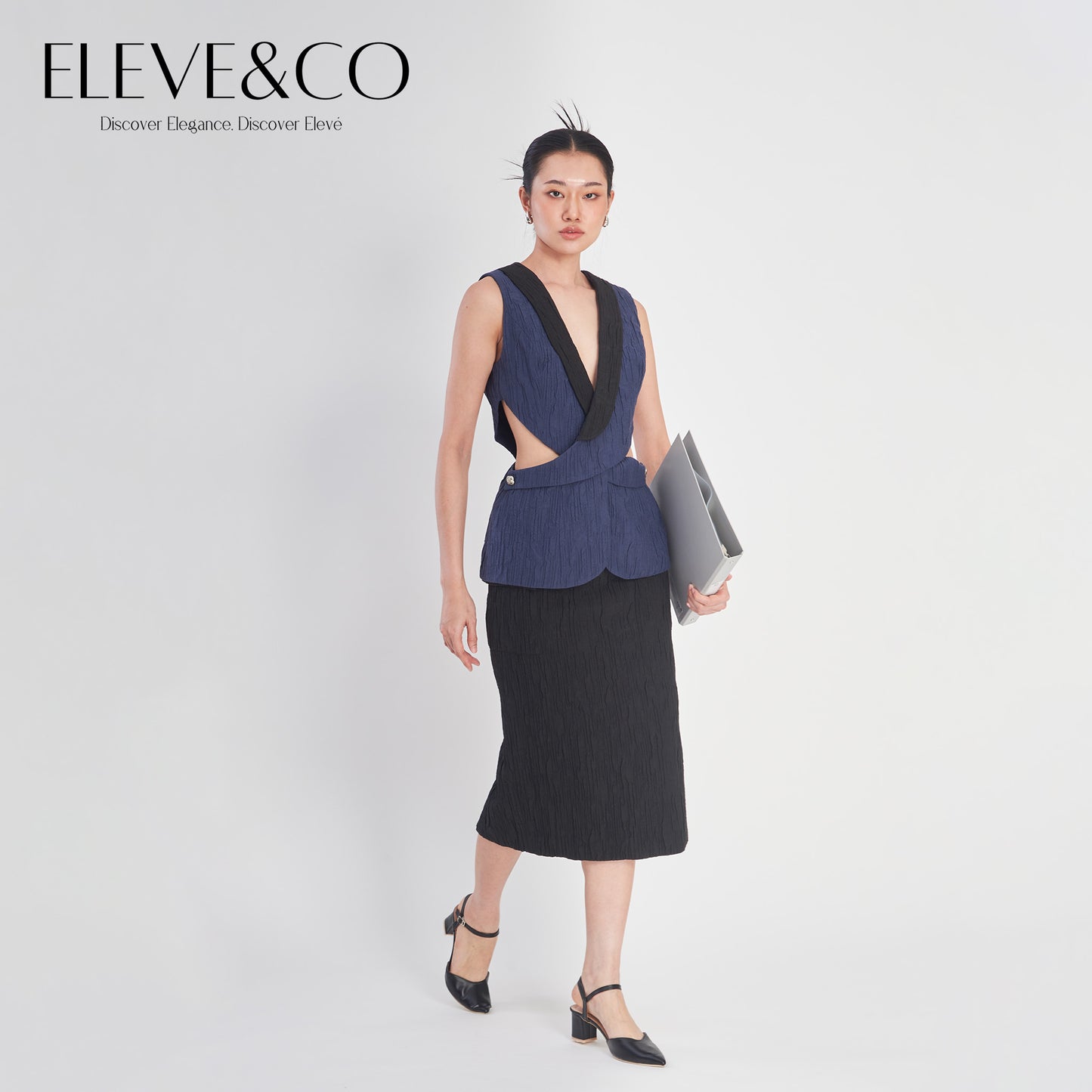 Asymmetrical Sleeveless wrap vest Navy