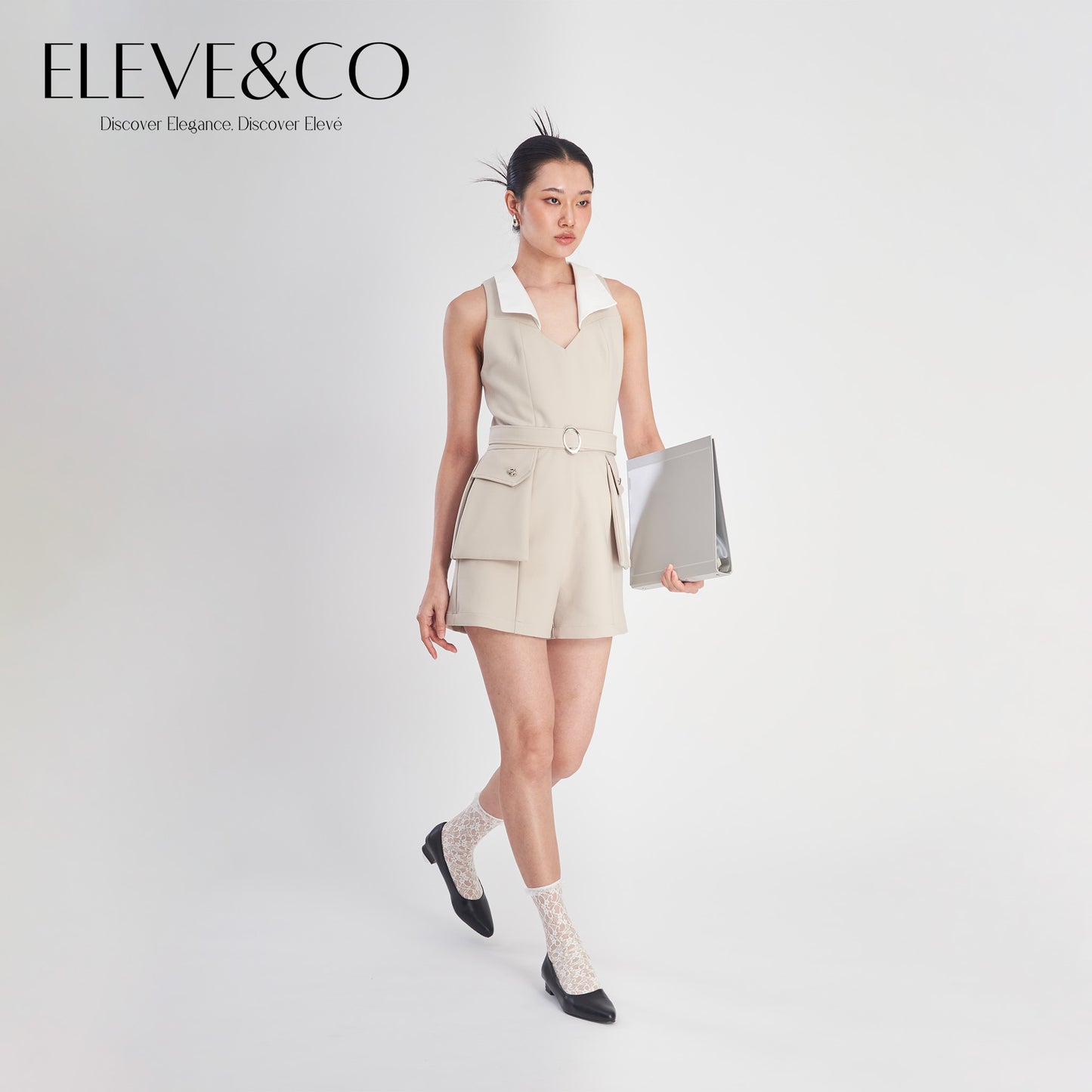Tailored Jumpsuit with flap pockets Beige