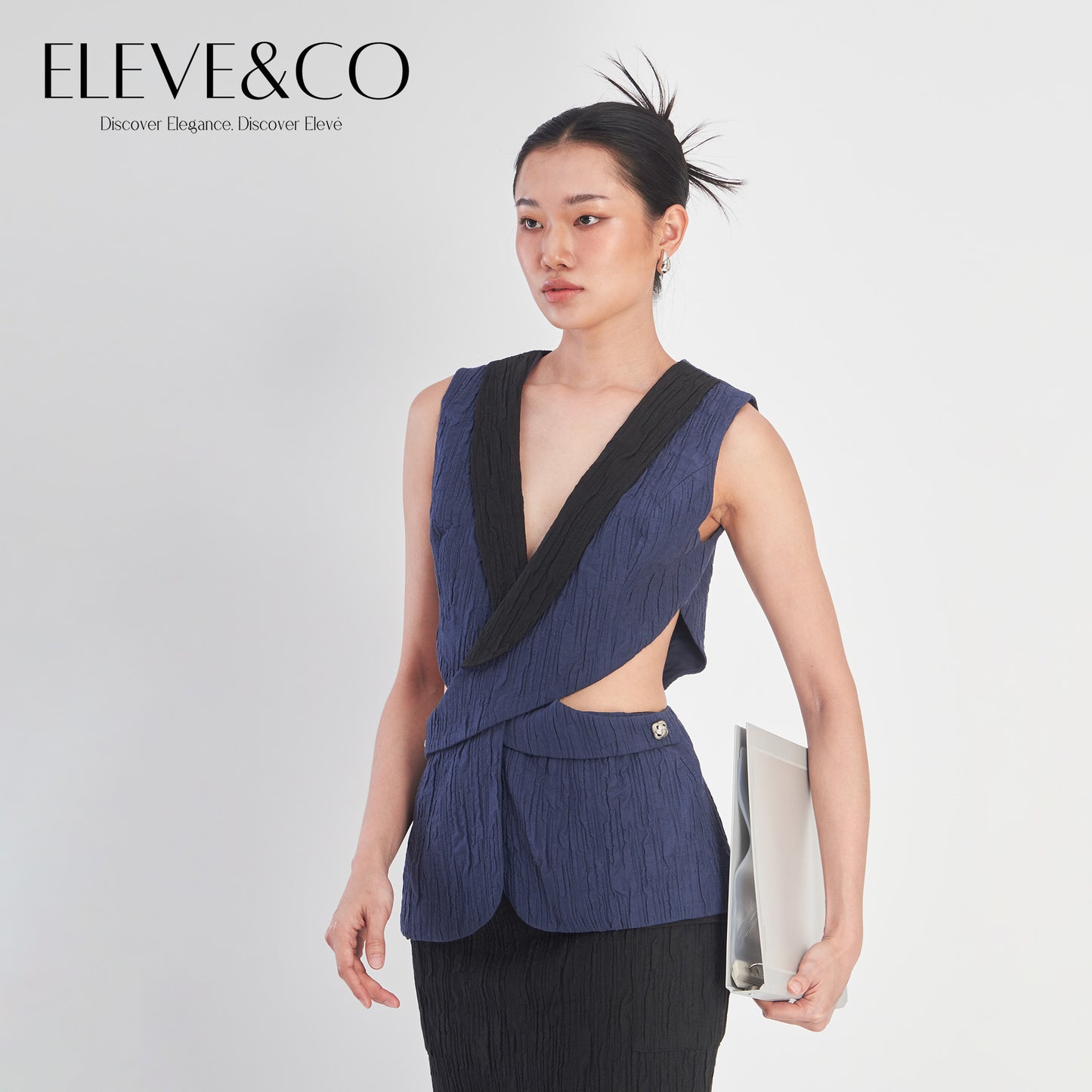Asymmetrical Sleeveless wrap vest Navy